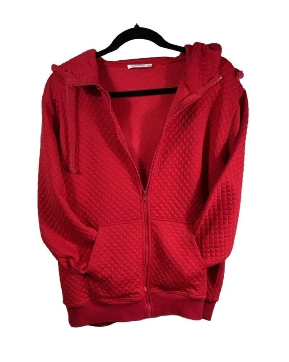 Staccato Red Quilted Full Zip Hoodie Sweatshirt with Pockets